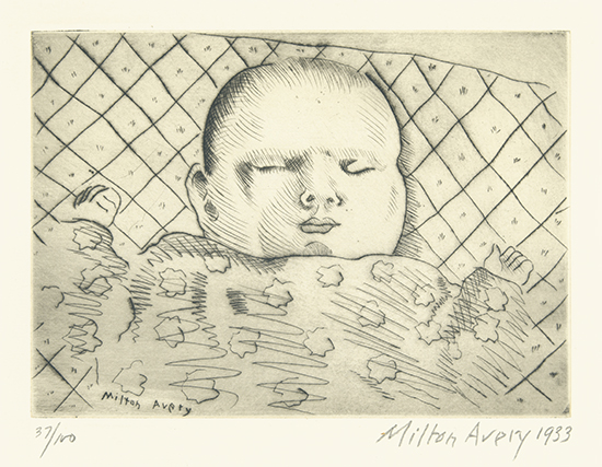 Appraisal: MILTON AVERY Sleeping Baby Drypoint x mm x inches full