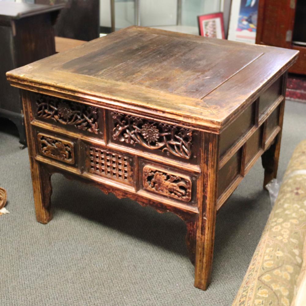 Appraisal: CHINESE QING DYNASTY ELMWOOD SQUARE GAME TABLE WITH TWO LARGE