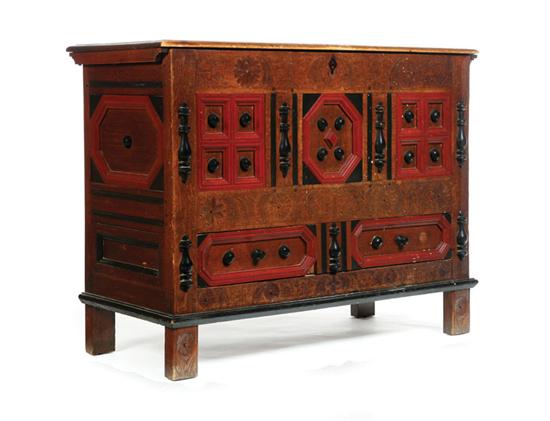 Appraisal: PILGRIM-STYLE CHEST Eighteenth century oak and pine Of typical form