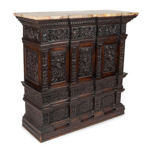 Appraisal: A Henry IV Style Carved Walnut Marble Top Console TH