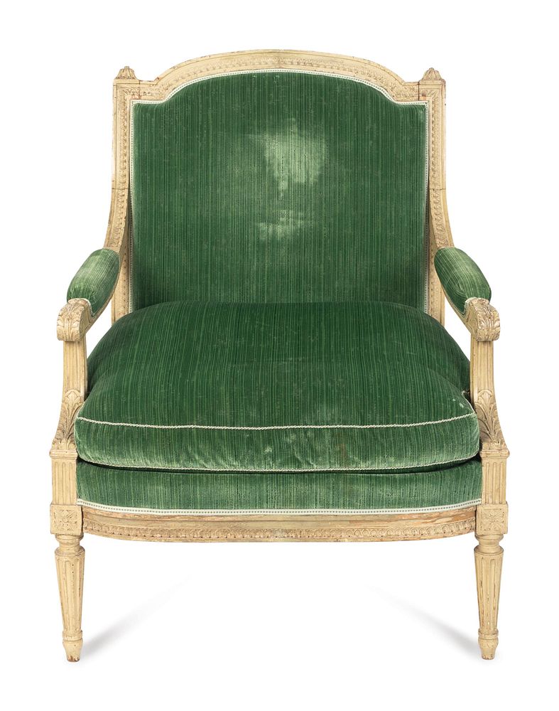 Appraisal: A Louis XVI Grey-Painted Fauteuil a la Reine Height x