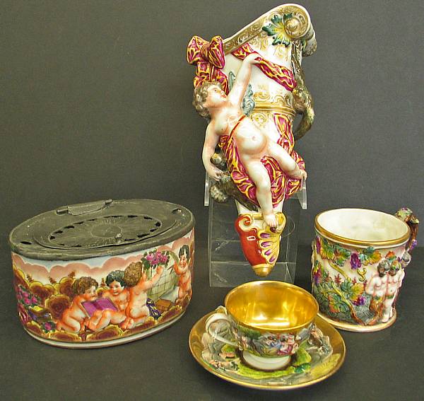 Appraisal: Five Capodimonte style porcelain articles first half th century Each