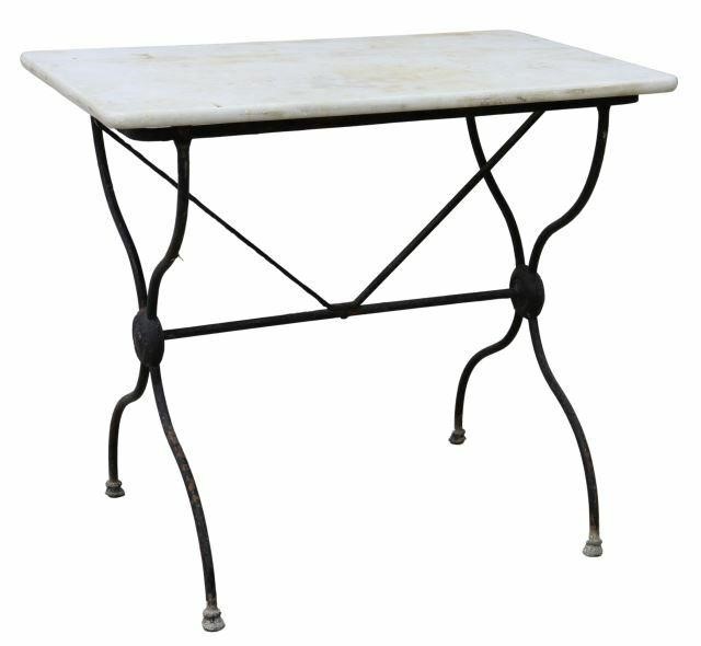 Appraisal: French marble-top bistro table early th c rectangular marble tabletop