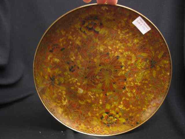 Appraisal: Chinese Cloisonne Charger elaborate floral in browns greens '' excellent