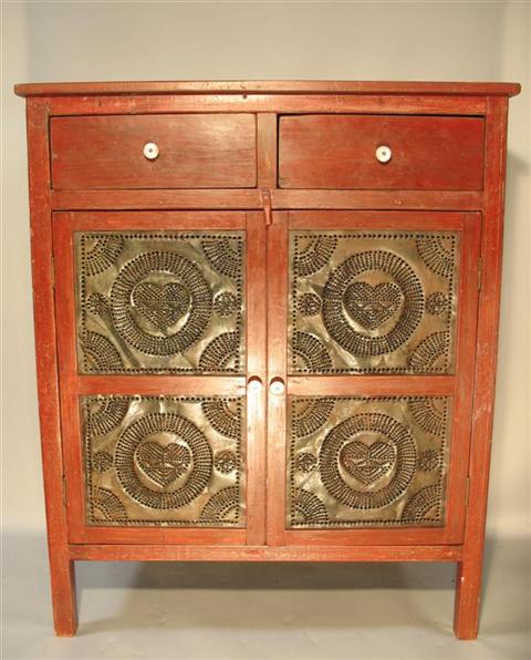 Appraisal: LARGE RED PIE SAFE th century the rectangular top over