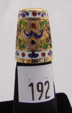 Appraisal: Cloisonne style thimble teal interior banded designs