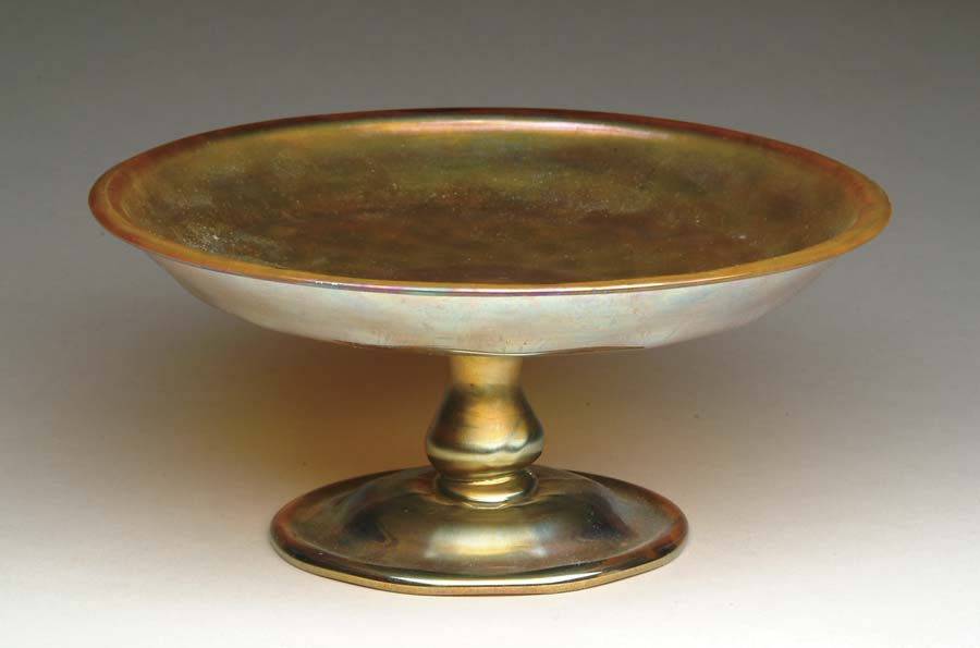 Appraisal: TIFFANY FAVRILE COMPOTE Very nice Tiffany compote has applied ribbed