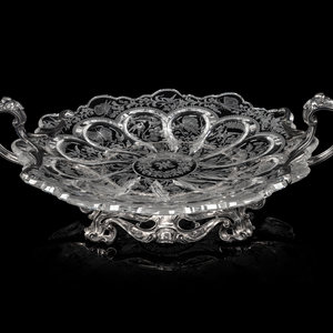 Appraisal: An American Silver Mounted Etched Glass Center Bowl Gorham Mfg