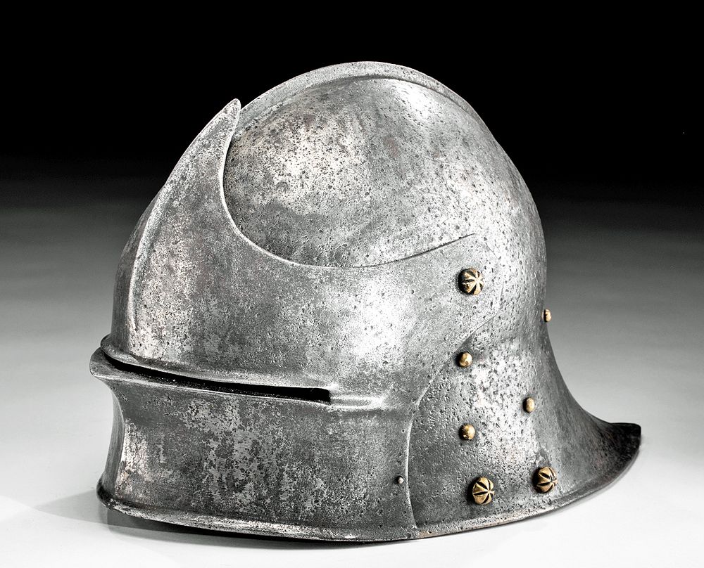 Appraisal: Late th C German Iron Sallet Helmet w Brass Rivets