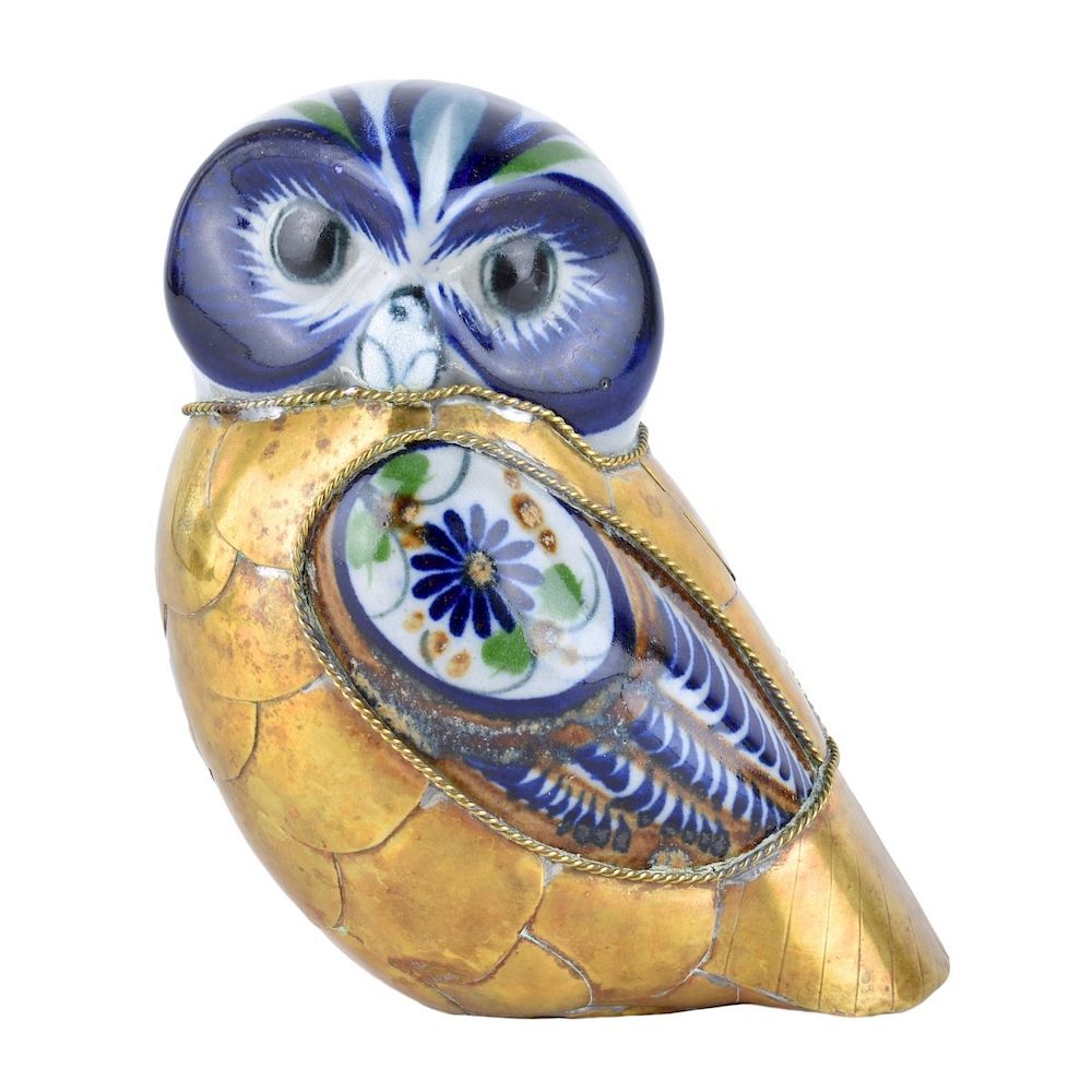 Appraisal: Bustamante Style Brass Porcelain Owl Sergio Bustamante Style Brass and