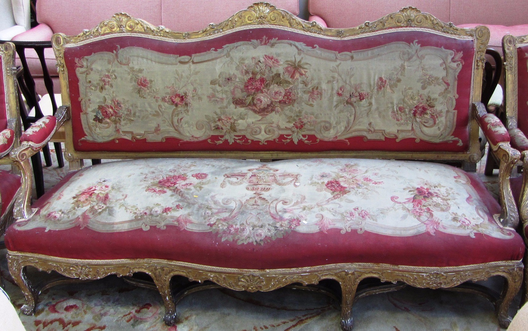 Appraisal: A Louis XV style gilt framed salon suite to comprise