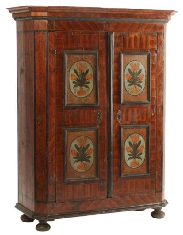 Appraisal: Northern European painted armoire th c floral decorated panels open