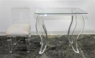 Appraisal: A Lucite Desk and Chair A Lucite Desk and Chair