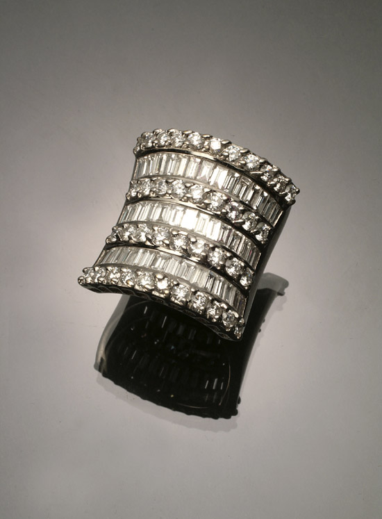 Appraisal: Tested -Karat White-Gold and Diamond Dinner Ring Set with forty