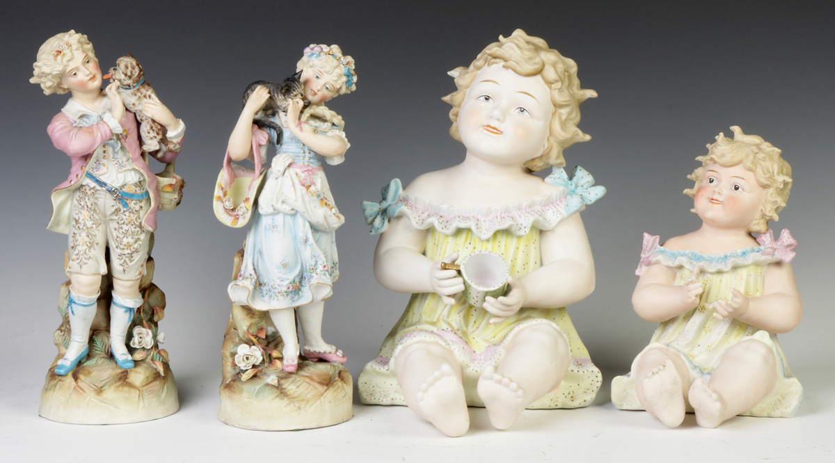 Appraisal: German Hand Painted Bisque Piano Babies th cent