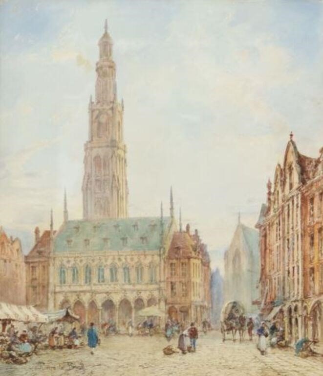 Appraisal: Framed watercolor painting on paper La Grand-Place d'Arras signed lower