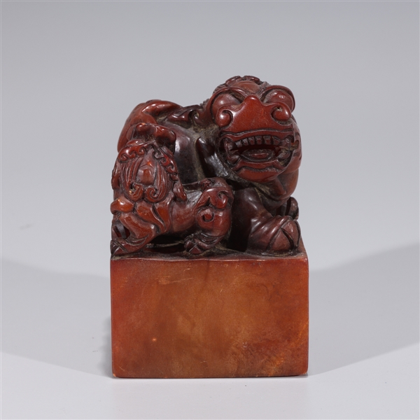 Appraisal: Large Chinese carved shoushan seal with lion and cub overall