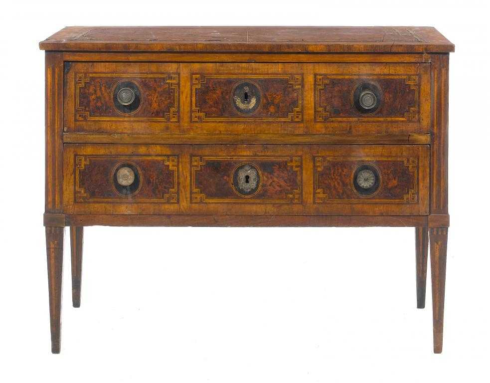 Appraisal: A NORTH ITALIAN NEO CLASSICAL WALNUT AND MARQUETRY COMMODE the