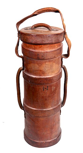 Appraisal: Leather Cordite Container Used for Cane Stand- A unique late