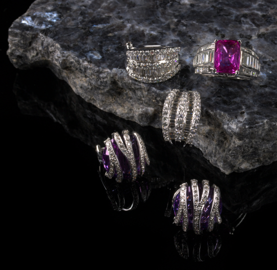 Appraisal: Pair of Eighteen-Karat White Gold Amethyst and Diamond Earrings the