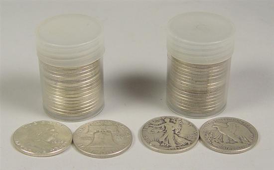 Appraisal: Two Rolls of Silver Half Dollars One roll of Walking