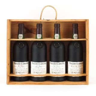 Appraisal: Four Taylor Fladgate Port Wine Bottles on Wooden Case Four