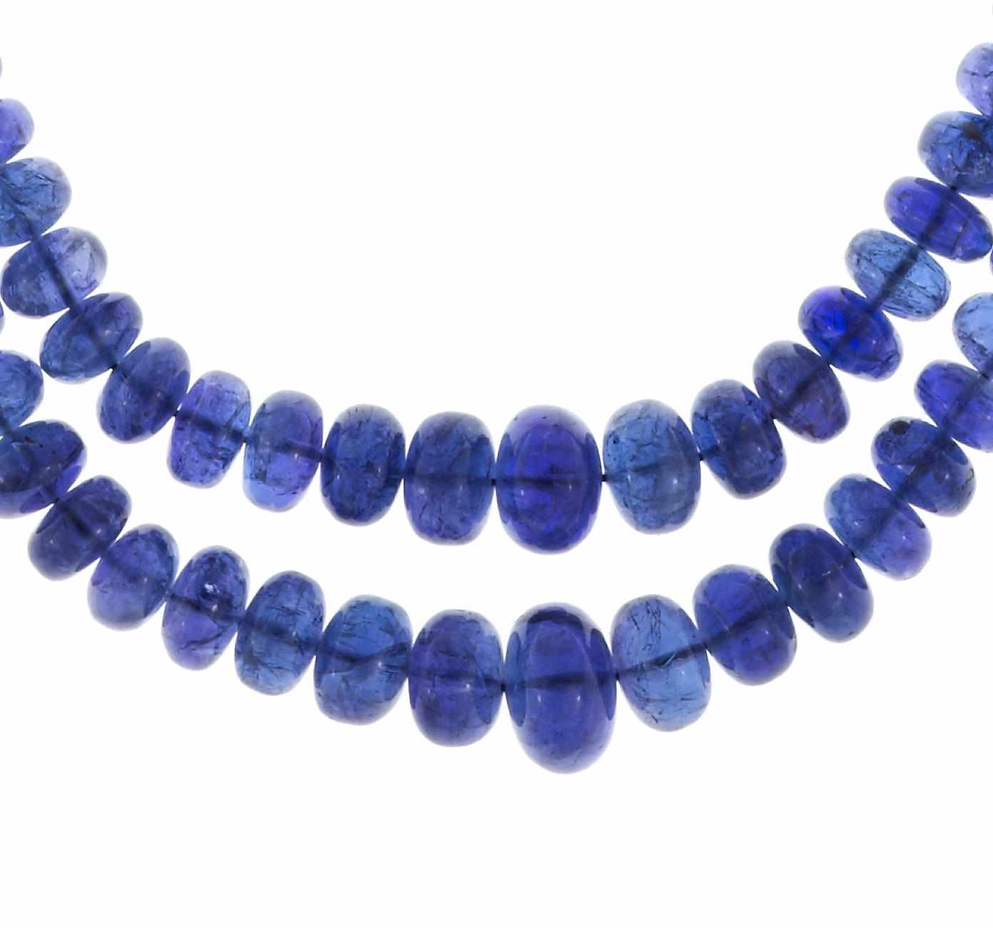 Appraisal: A tanzanite bead double strand necklace tanzanite beads measuring approximately