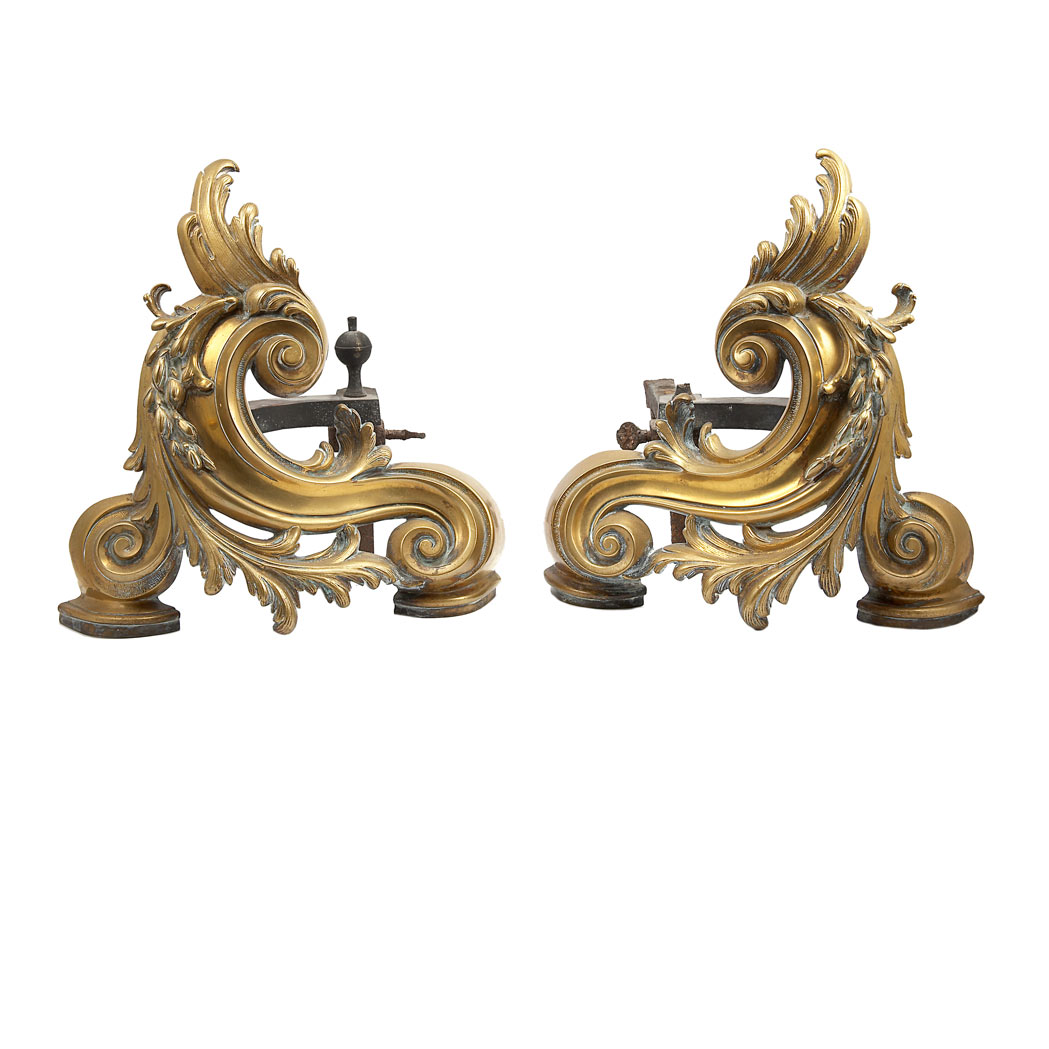 Appraisal: Pair of Louis XV Style Brass Chenets