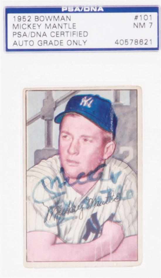 Appraisal: Bowman Mickey Mantle baseball card autographed PSA grading NM Provenance