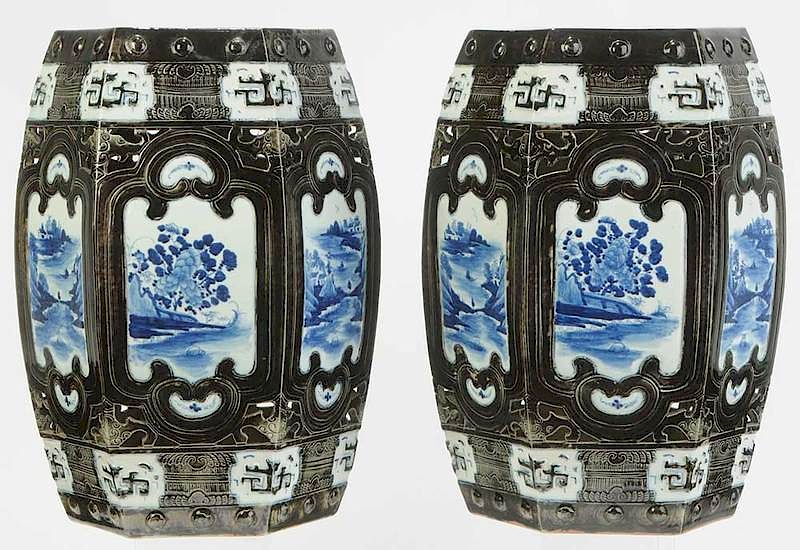 Appraisal: Pair Chinese Blue and White Garden Seats th century each