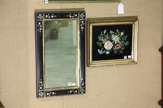 Appraisal: TWO FRAMED PIECES Tinsel of a floral still life in