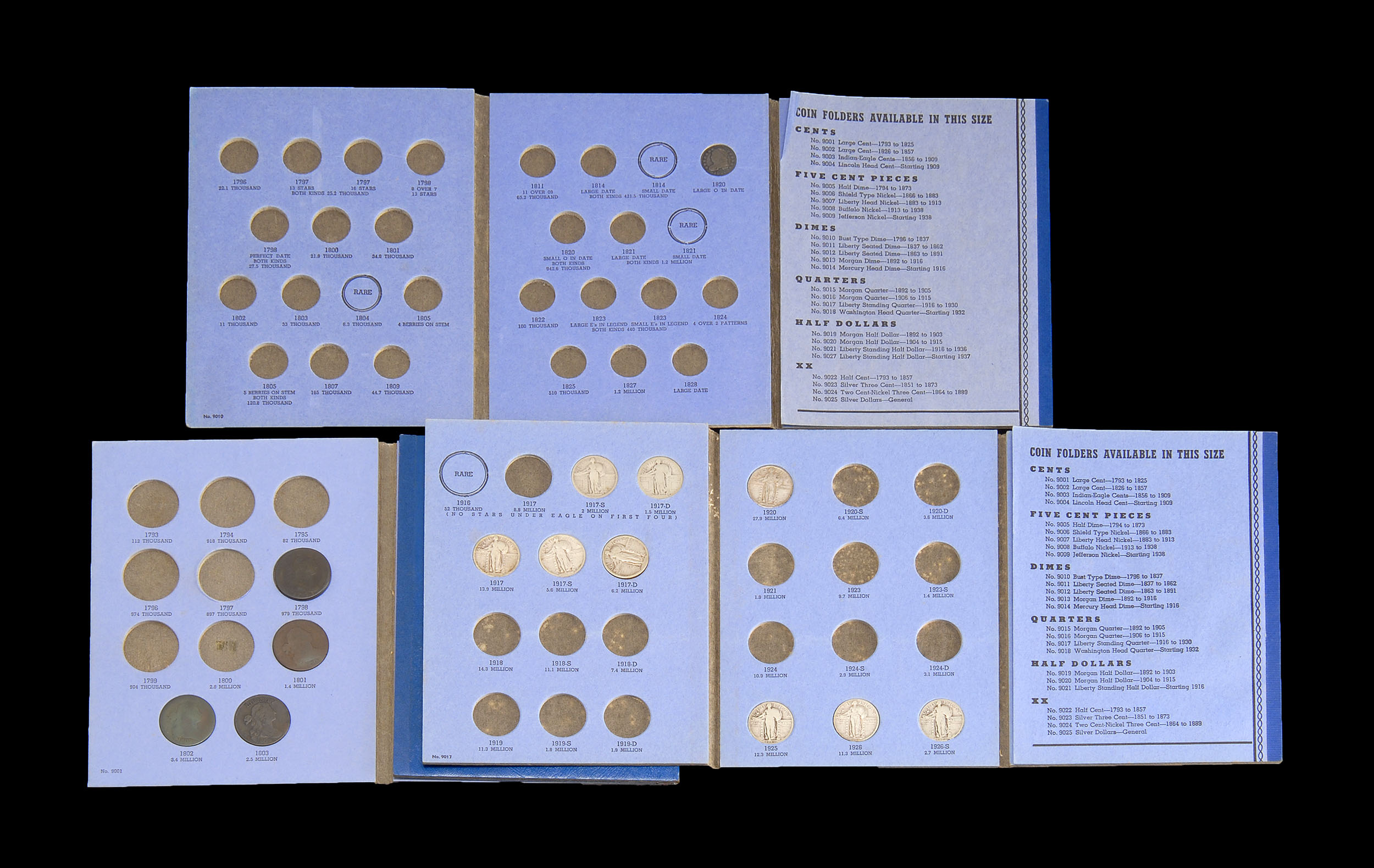 Appraisal: THREE BLUE BOOK COIN HOLDERS A partial large cent set