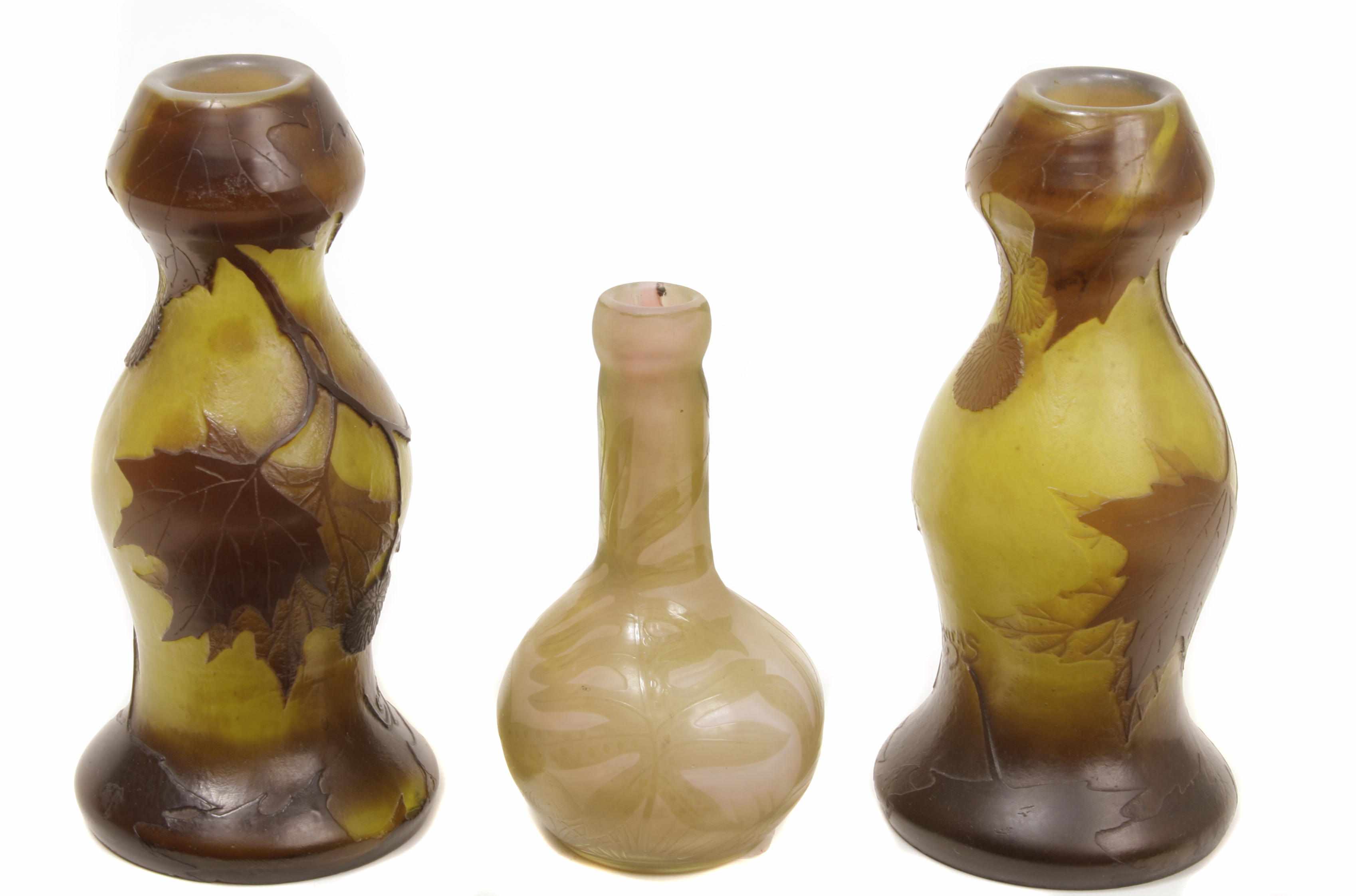 Appraisal: A pair of Legras cameo glass vases and a Delatte