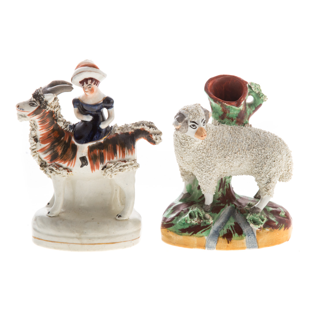 Appraisal: Two Staffordshire figures including girl riding a goat and a