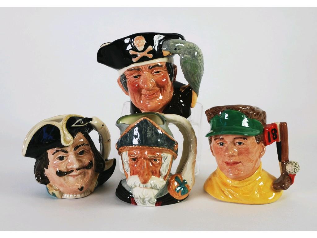 Appraisal: FOUR ROYAL DOULTON SMALL POTTERY CHARACTER JUGS comprising 'The Golfer'