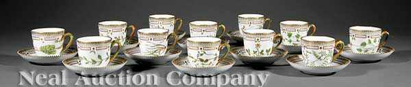 Appraisal: Twelve Royal Copenhagen Flora Danica Porcelain Coffee Cups and Saucers