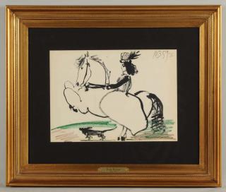 Appraisal: Pablo Picasso Print of Lady on Horse This lot consists