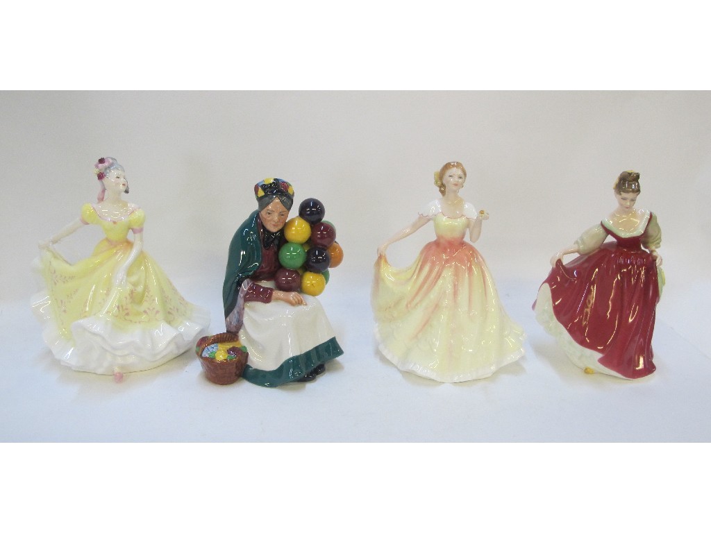 Appraisal: Four Doulton figures including The Old Balloon Seller HN Fair