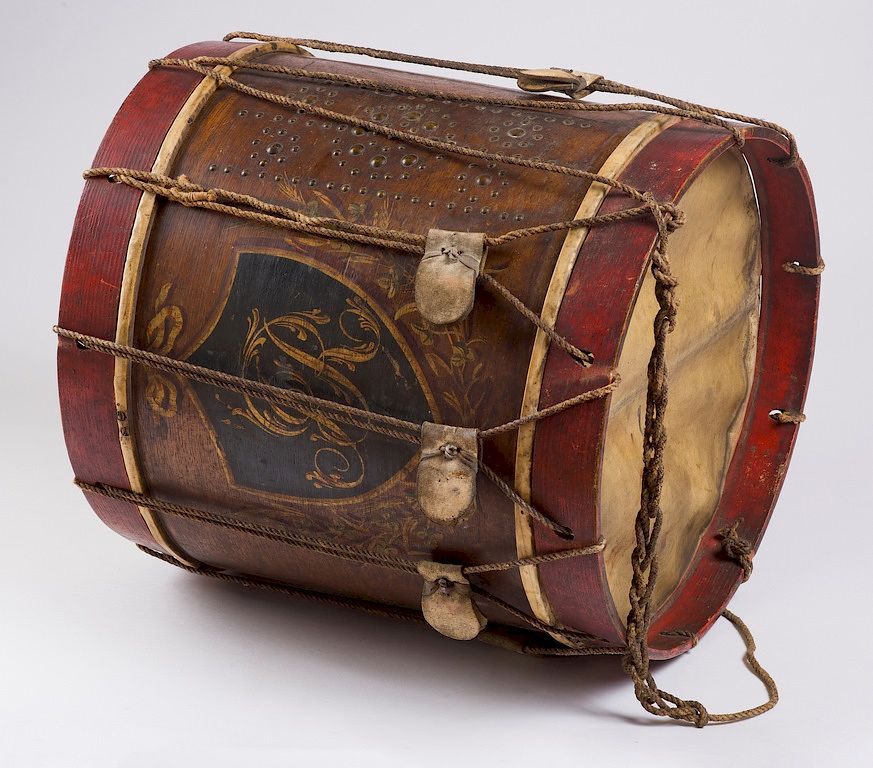 Appraisal: MID- TH CENTURY BRITISH REGIMENTAL DRUM With wooden shell painted