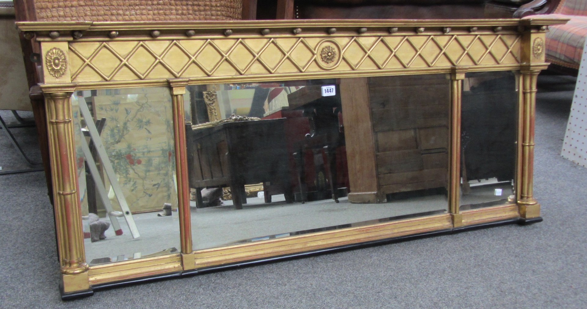 Appraisal: A Regency style gilt framed triple plate overmantel mirror with