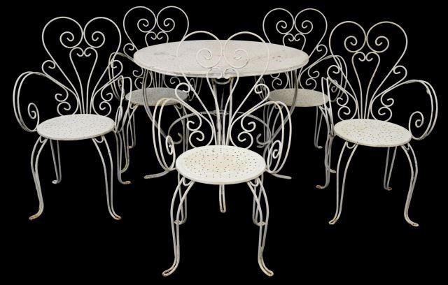 Appraisal: lot of French white painted iron patio set mid th