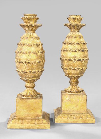 Appraisal: Pair of Italian Carved and Gilded Wooden Lamp Bases in