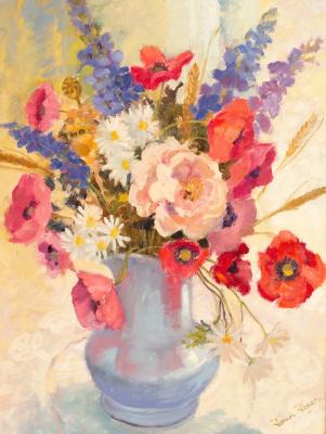 Appraisal: Joan Jones Vase of Poppies and Other Flowers signed oil