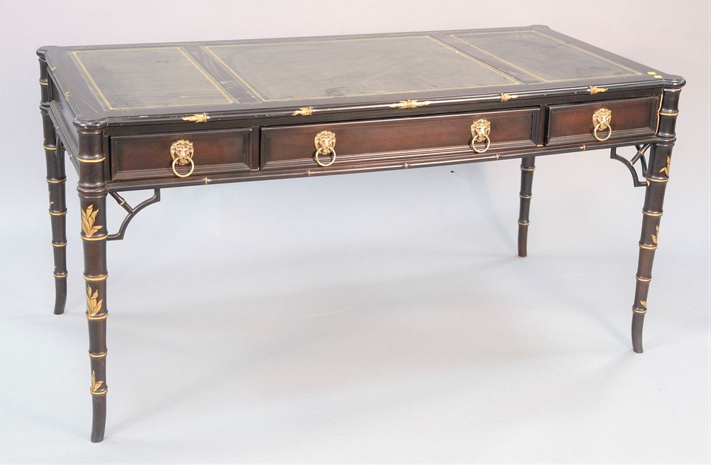 Appraisal: Baker writing table tooled leather top black laquer ht top