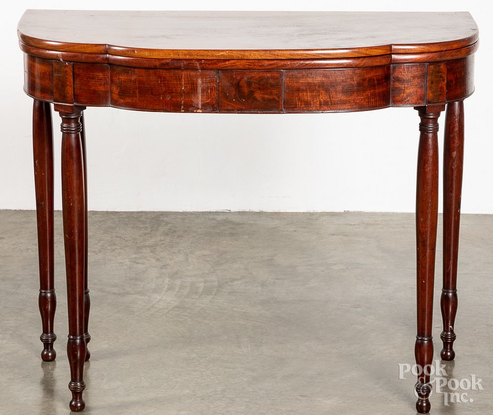 Appraisal: Mid Atlantic Sheraton mahogany card table Mid Atlantic Sheraton mahogany