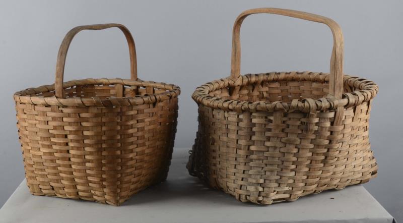 Appraisal: Lot of Woven Wood Gathering Baskets Two early baskets- both