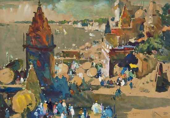 Appraisal: Sayed Haider Raza b A view of Benares watercolour and