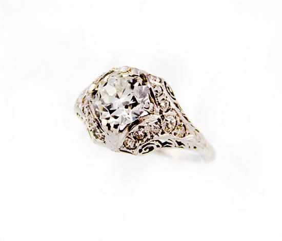 Appraisal: Art Deco diamond and filigree ring platinum filigree mounting set