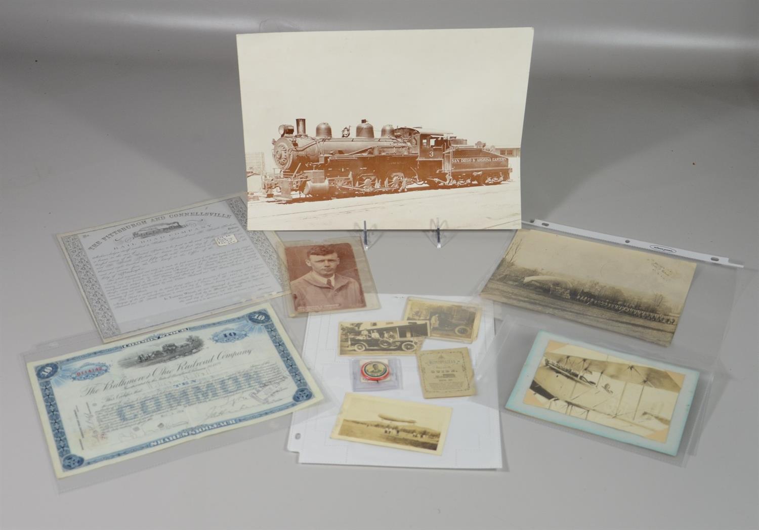 Appraisal: Ephemera transportation lot include stock certificate for the Pittsburg and