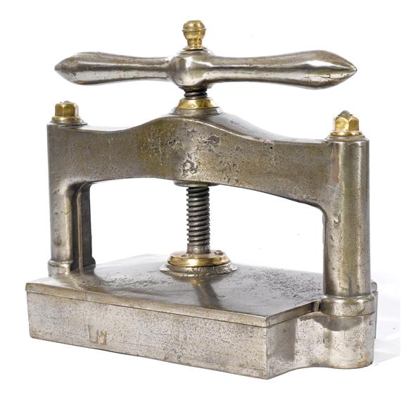 Appraisal: BOOK PRESS early th century white metal and brass x